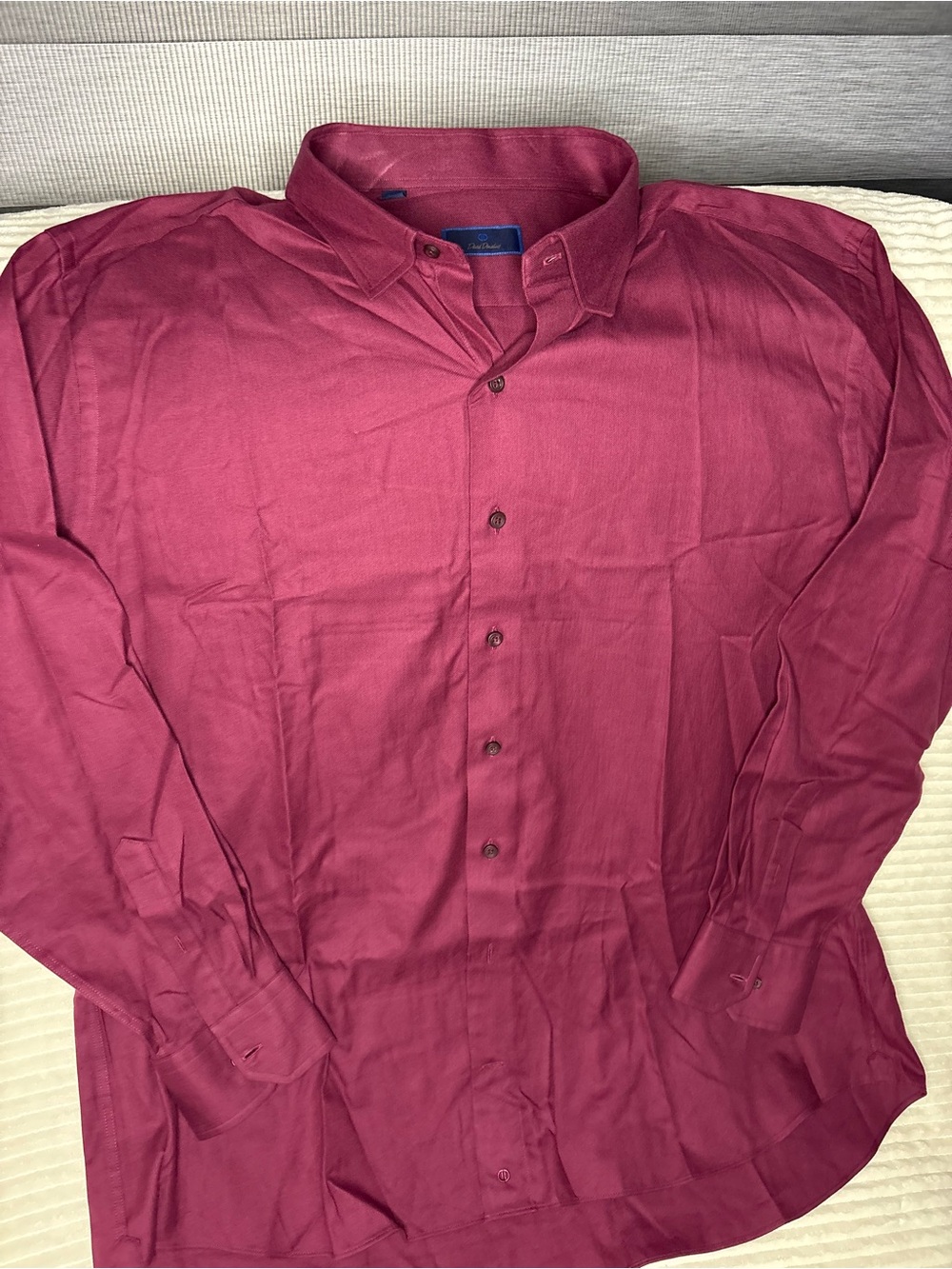 David Donahue Men XXL Luxury Dress Shirt Herringbone Knit Long Sleeve Maroon